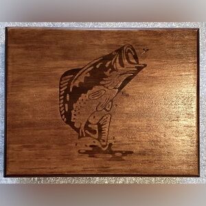 Carved Big Mouth Bass Wooden Jewelry Box Stash Box